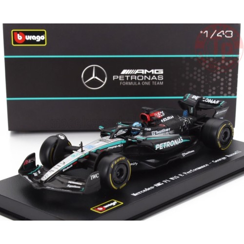 1/43 MERCEDES GP F1 W15 EQ PERFORMANCE TEAM AMG PETRONAS MOTORSPORT N 63 SEASON 2024 GEORGE RUSSELL CON PILOTA E VETRINA BURA...