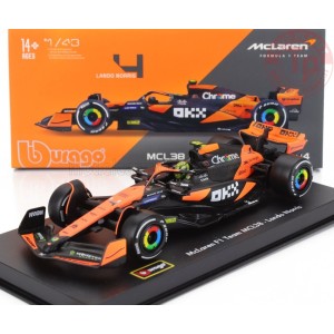 1/43 McLAREN F1 MCL38 TEAM MCLAREN N 4 WINNER MIAMI GP 2024 FIRST F1 VICTORY LANDO NORRIS CON PILOTA E VETRINA BURAGO 18-3821...