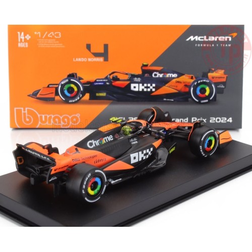 1/43 McLAREN F1 MCL38 TEAM MCLAREN N 4 WINNER MIAMI GP 2024 FIRST F1 VICTORY LANDO NORRIS CON PILOTA E VETRINA BURAGO 18-3821...