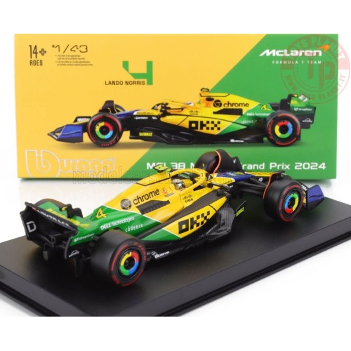 1/43 McLAREN F1 MCL38 TEAM MCLAREN N 4 4th MONACO GP (SENNA 30th ANNIVERSARY) 2024 LANDO NORRIS CON PILOTA E VETRINA BURAGO 1...