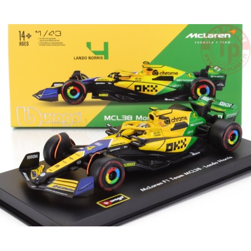 1/43 McLAREN F1 MCL38 TEAM MCLAREN N 4 4th MONACO GP (SENNA 30th ANNIVERSARY) 2024 LANDO NORRIS CON PILOTA E VETRINA BURAGO 1...