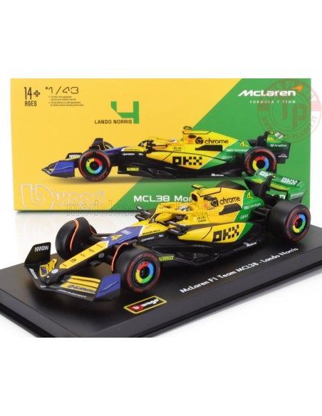 1/43 McLAREN F1 MCL38 TEAM MCLAREN N 4 4th MONACO GP (SENNA 30th ANNIVERSARY) 2024 LANDO NORRIS CON PILOTA E VETRINA BURAGO 1...
