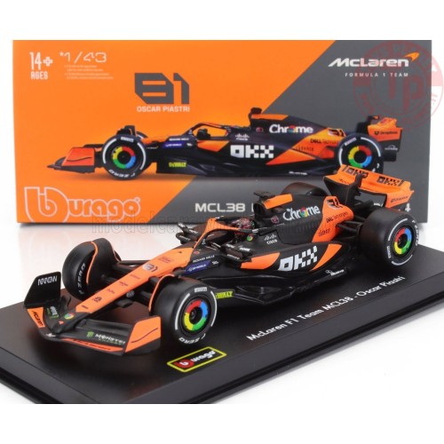 1/43 McLAREN F1 MCL38 TEAM MCLAREN N 81 MIAMI GP 2024 OSCAR PIASTRI CON PILOTA E VETRINA BURAGO 18-38215-P BURAGO