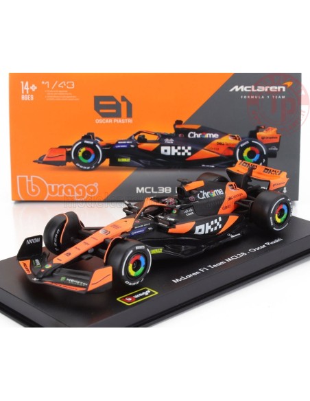 1/43 McLAREN F1 MCL38 TEAM MCLAREN N 81 MIAMI GP 2024 OSCAR PIASTRI CON PILOTA E VETRINA BURAGO 18-38215-P BURAGO