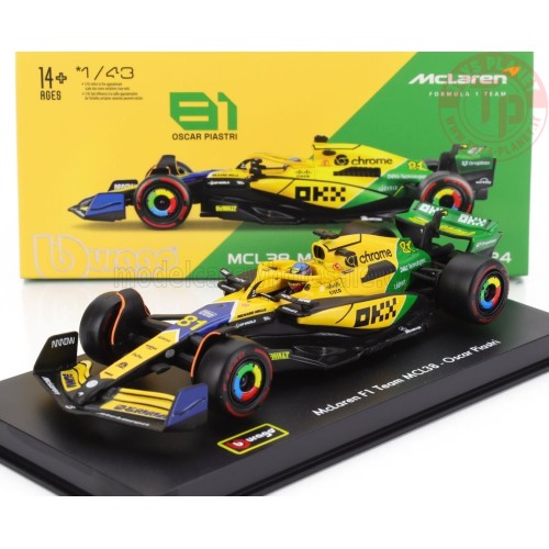 1/43 McLAREN F1 MCL38 TEAM MCLAREN N 81 2nd MONACO GP (SENNA 30th ANNIVERSARY) 2024 OSCAR PIASTRI CON PILOTA E VETRINA BURAGO...