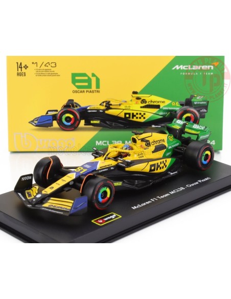 1/43 McLAREN F1 MCL38 TEAM MCLAREN N 81 2nd MONACO GP (SENNA 30th ANNIVERSARY) 2024 OSCAR PIASTRI CON PILOTA E VETRINA BURAGO...