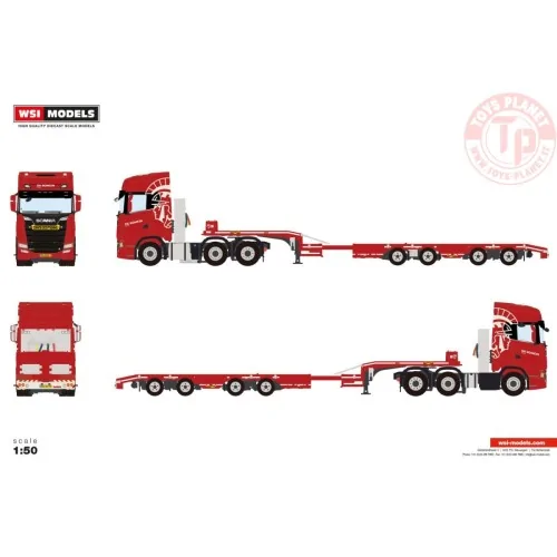 SCANIA S HIGHLINE CS20H 6X2 TWIN STEER SEMI WHEEL WELL LOW LOADER - 4 AXLE De Romein Groep WSI 01-4719 WSI MODELS