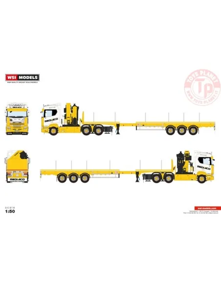 SCANIA R NORMAL CR20N 6X4 FLATBED TRAILER - 3 AXLE WITH PALFINGER PK 65002 SH + JIB Mediaco WSI 01-4754 WSI MODELS