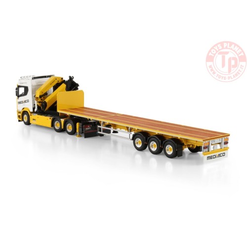SCANIA R NORMAL CR20N 6X4 FLATBED TRAILER - 3 AXLE WITH PALFINGER PK 65002 SH + JIB Mediaco WSI 01-4754 WSI MODELS