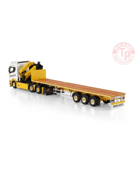 SCANIA R NORMAL CR20N 6X4 FLATBED TRAILER - 3 AXLE WITH PALFINGER PK 65002 SH + JIB Mediaco WSI 01-4754 WSI MODELS