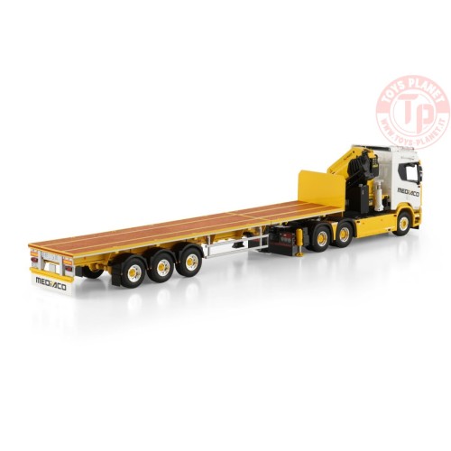 SCANIA R NORMAL CR20N 6X4 FLATBED TRAILER - 3 AXLE WITH PALFINGER PK 65002 SH + JIB Mediaco WSI 01-4754 WSI MODELS
