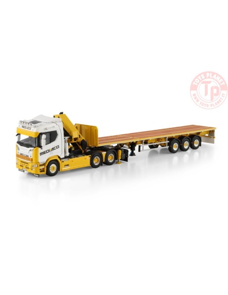 SCANIA R NORMAL CR20N 6X4 FLATBED TRAILER - 3 AXLE WITH PALFINGER PK 65002 SH + JIB Mediaco WSI 01-4754 WSI MODELS