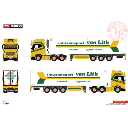 VOLVO FH5 GLOBETROTTER XL 6X2 TWIN STEER REEFER TRAILER - 3 AXLE Van Lith WSI 01-4708 WSI MODELS