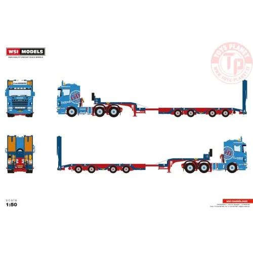 SCANIA 4 SERIES FLAT ROOF 6X2 TWIN STEER SEMI WHEEL WELL LOW LOADER - 4 AXLE G. van Doesburg WSI 01-4751 WSI MODELS