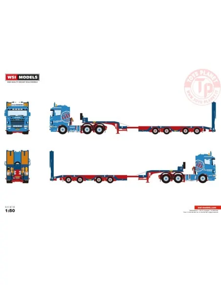 SCANIA 4 SERIES FLAT ROOF 6X2 TWIN STEER SEMI WHEEL WELL LOW LOADER - 4 AXLE G. van Doesburg WSI 01-4751 WSI MODELS