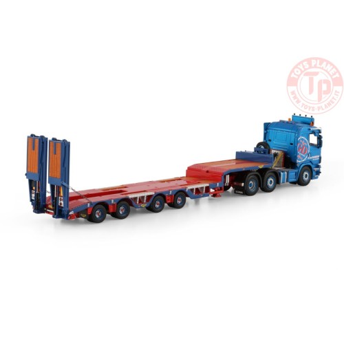 SCANIA 4 SERIES FLAT ROOF 6X2 TWIN STEER SEMI WHEEL WELL LOW LOADER - 4 AXLE G. van Doesburg WSI 01-4751 WSI MODELS