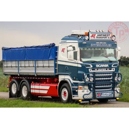 SCANIA R5 FLAT ROOF RIGED TRUCK WITH HOOKLIFT SYSTEM 6X2 TAG AXLE + 15M3 CONTAINER Anfinest WSI 01-4748 WSI MODELS