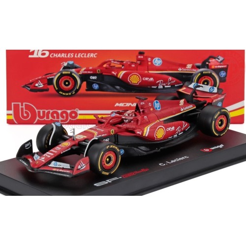 1:43 FERRARI F1 SF-24 TEAM SCUDERIA FERRARI N 16 WINNER MONACO GP 2024 CHARLES LECLERC CON PILOTA E VETRINA BU18-36843-L-MONA...