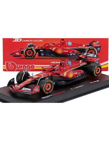 1:43 FERRARI F1 SF-24 TEAM SCUDERIA FERRARI N 16 WINNER MONACO GP 2024 CHARLES LECLERC CON PILOTA E VETRINA BU18-36843-L-MONA...
