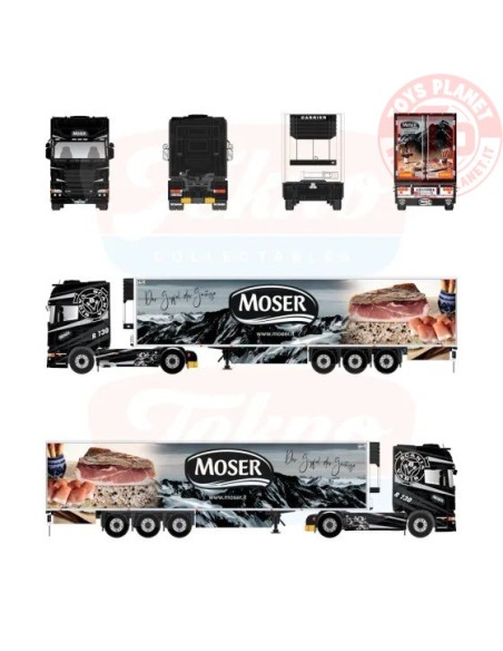 1/50 Scania R Topline 4x2 met 3-assige koeloplegger Moser TEKNO 86095 TEKNO 1/50 Scania R Topline 4x2 met 3-assige koeloplegger Moser TEKNO 86095 TEKNO