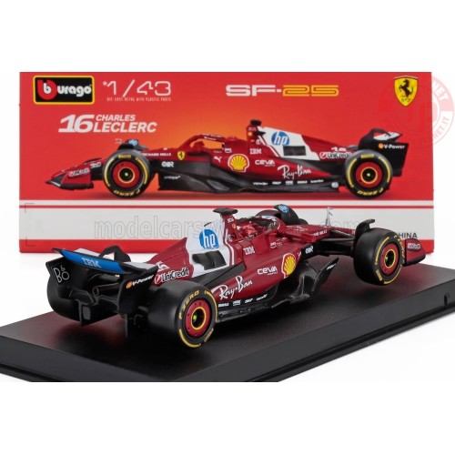 1/43 FERRARI F1 SF-25 TEAM SCUDERIA FERRARI HP N 16 SEASON 2025 CHARLES LECLERC CON PILOTA E VETRINA BU18-36852-L BURAGO