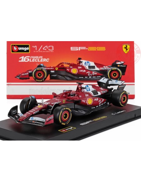 1/43 FERRARI F1 SF-25 TEAM SCUDERIA FERRARI HP N 16 SEASON 2025 CHARLES LECLERC CON PILOTA E VETRINA BU18-36852-L BURAGO