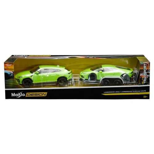 1/24 Lamborghini Urus Green con Lamborghini Huracan Coupè Verde e Rimorchio Pianale MAISTO 32753G BURAGO 1:24