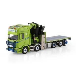 SCANIA R HIGHLINE CR20H RIGED FLATBED TRUCK 8X2 TAG AXLE WITH FASSI 1100 + JIB Nordic Crane Kynningsrud 1:50 WSI 01-4855 WSI ...