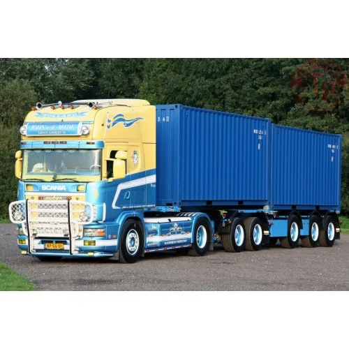 SCANIA 4 SERIES TOPLINE 4X2 2CONNECT COMBI TRAILER - 5 AXLE + 2X 20FT CONTAINER - John v.d. Made WSI 01-4740 WSI MODELS