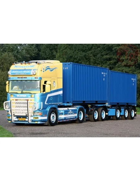 SCANIA 4 SERIES TOPLINE 4X2 2CONNECT COMBI TRAILER - 5 AXLE + 2X 20FT CONTAINER - John v.d. Made WSI 01-4740 WSI MODELS SCANIA 4 SERIES TOPLINE 4X2 2CONNECT COMBI TRAILER - 5 AXLE + 2X 20FT CONTAINER - John v.d. Made WSI 01-4740 WSI MODELS