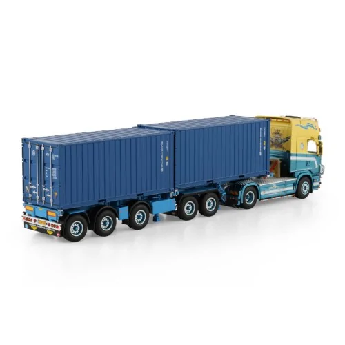 SCANIA 4 SERIES TOPLINE 4X2 2CONNECT COMBI TRAILER - 5 AXLE + 2X 20FT CONTAINER - John v.d. Made WSI 01-4740 WSI MODELS
