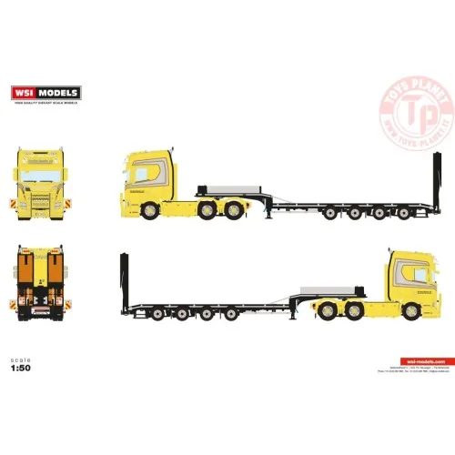 SCANIA R HIGHLINE CR20H 6X4 SEMI LOW LOADER WITH RAMPS - 4 AXLE Nordbø Maskin WSI 01-4875 WSI MODELS