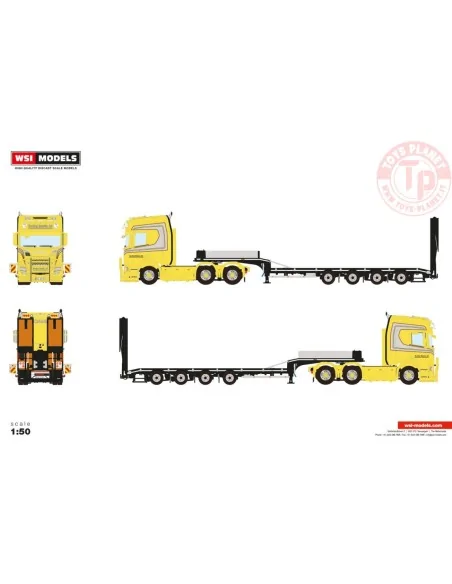 SCANIA R HIGHLINE CR20H 6X4 SEMI LOW LOADER WITH RAMPS - 4 AXLE Nordbø Maskin WSI 01-4875 WSI MODELS