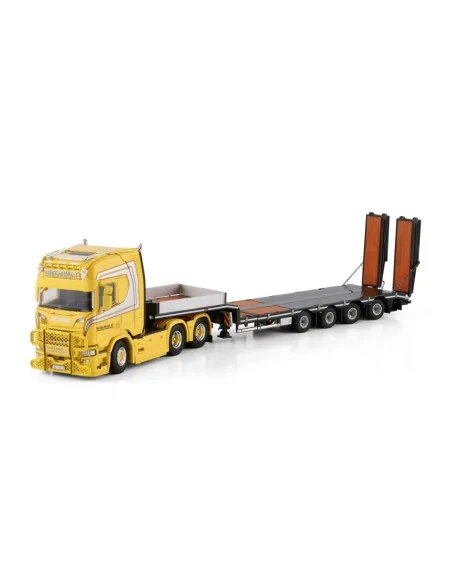 SCANIA R HIGHLINE CR20H 6X4 SEMI LOW LOADER WITH RAMPS - 4 AXLE Nordbø Maskin WSI 01-4875 WSI MODELS