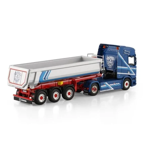 1/50 Augst SCANIA R HIGHLINE CR20H 4X2 HALF PIPE TIPPER TRAILER - 3 AXLE WSI 01-4820 WSI MODELS