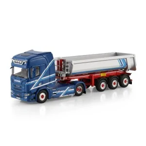 1/50 Augst SCANIA R HIGHLINE CR20H 4X2 HALF PIPE TIPPER TRAILER - 3 AXLE WSI 01-4820 WSI MODELS