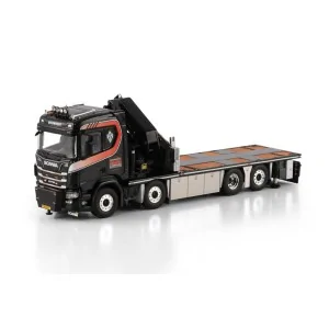 1/50 Bouwrent SCANIA R NORMAL CR20N 8X2 TAG AXLE RIGED FLATBED TRUCK WITH PALFINGER PK 78002 SH + JIB WSI 01-4669 WSI MODELS