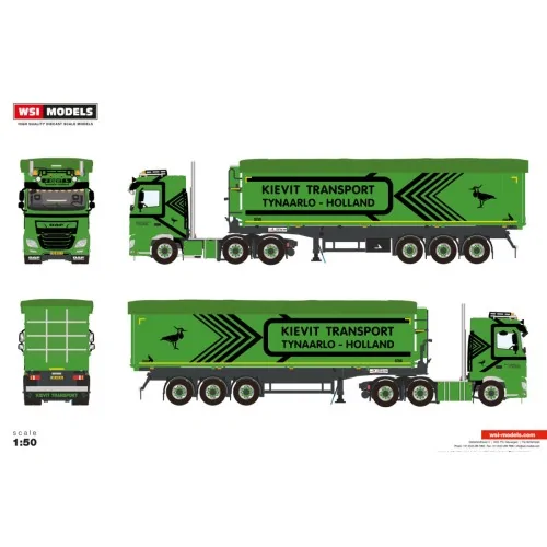 1/50 Kievit Transport B.V. DAF XF SPACE CAB MY2017 6X2 TWIN STEER TIPPER VOLUME TRAILER - 3 AXLE WSI 01-5092 WSI MODELS