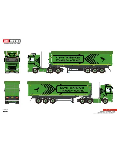 1/50 Kievit Transport B.V. DAF XF SPACE CAB MY2017 6X2 TWIN STEER TIPPER VOLUME TRAILER - 3 AXLE WSI 01-5092 WSI MODELS