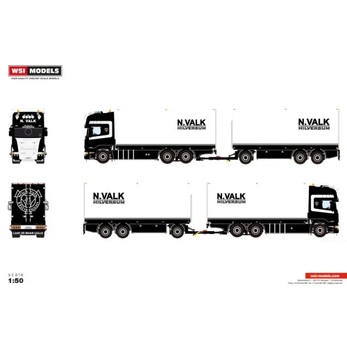 1/50 Nick Val SCANIA STREAMLINE TOPLINE RIGED REEFER TRUCK RIGED REEFER DRAWBAR TURNTABLE TRAILER - 6 AXLE WSI 01-5190 WSI MO...