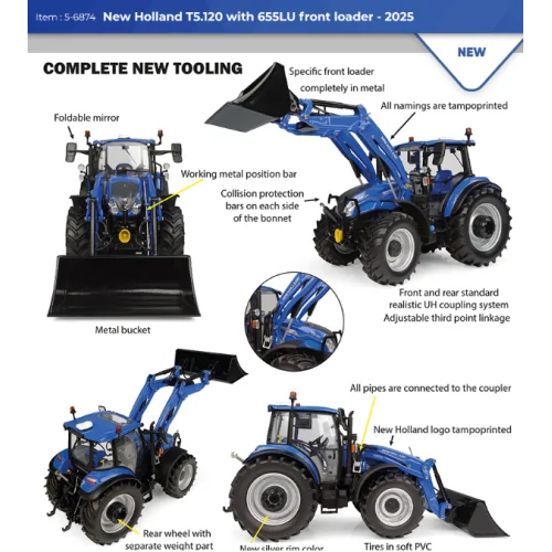 1/32 New Holland t5.120 con caricatore 655lu 2025 UH6874 UNIVERSAL HOBBIES
