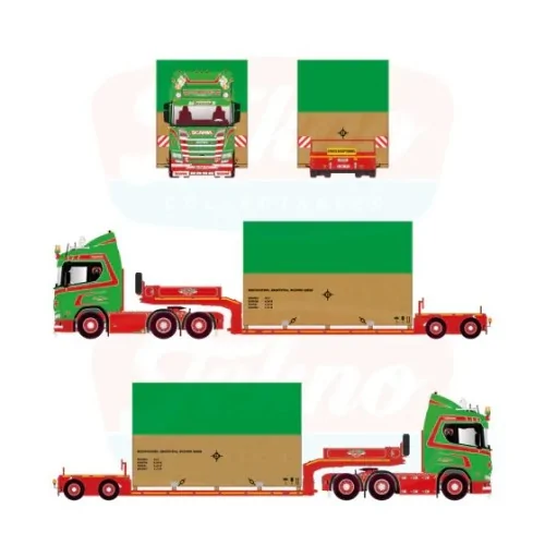 1/50 Jan Mues Scania NGR 6x2 met 2-assige dieplader en houten kist TEKNO 88134 TEKNO