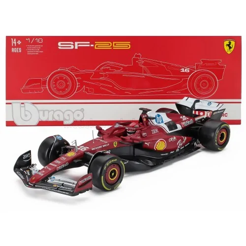 1/18 FERRARI con vetrina F1 SF-25 TEAM SCUDERIA FERRARI N 16 SEASON 2025 CHARLES LECLERC BU18-16822-L-VET BURAGO