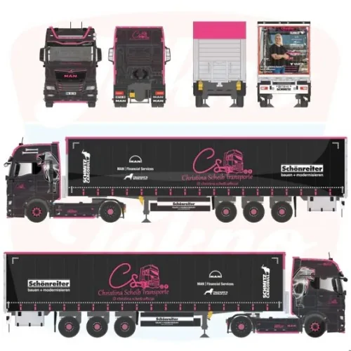 1/50 Christina Scheib MAN TGX GX met 3-assige schuifzeilen oplegger TEKNO 88835 TEKNO