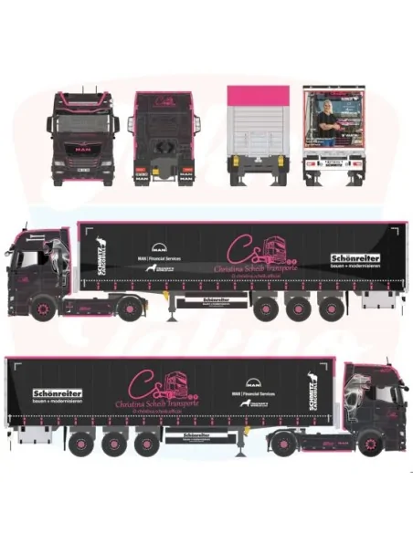 1/50 Christina Scheib MAN TGX GX met 3-assige schuifzeilen oplegger TEKNO 88835 TEKNO