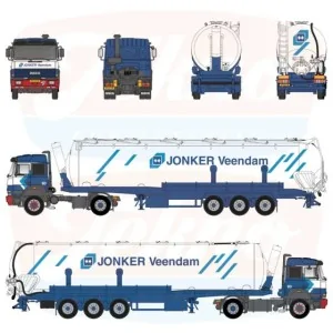 1/50 Jonker Veendam Iveco Turbostar 4x2 met 3 assige Silo oplegger TEKNO 87001 TEKNO