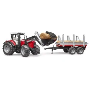 Massey Ferguson 7480 con caricatore e rimorchio legname BRUDER 02046 BRUDER