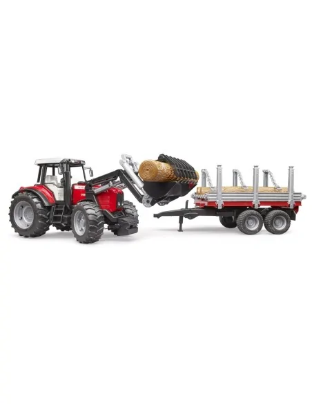 Massey Ferguson 7480 con caricatore e rimorchio legname BRUDER 02046 BRUDER