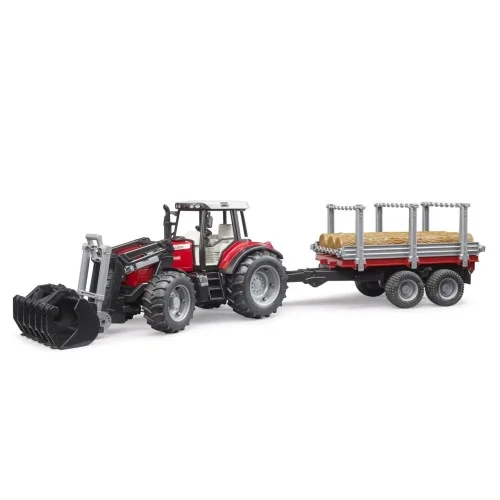 Massey Ferguson 7480 con caricatore e rimorchio legname BRUDER 02046 BRUDER