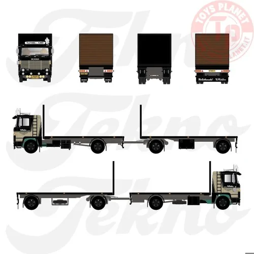 Scania 111 4x2 Rigid Truck with Flatbed Trailer Plokker Pallets 1:50 TEKNO 89223 TEKNO